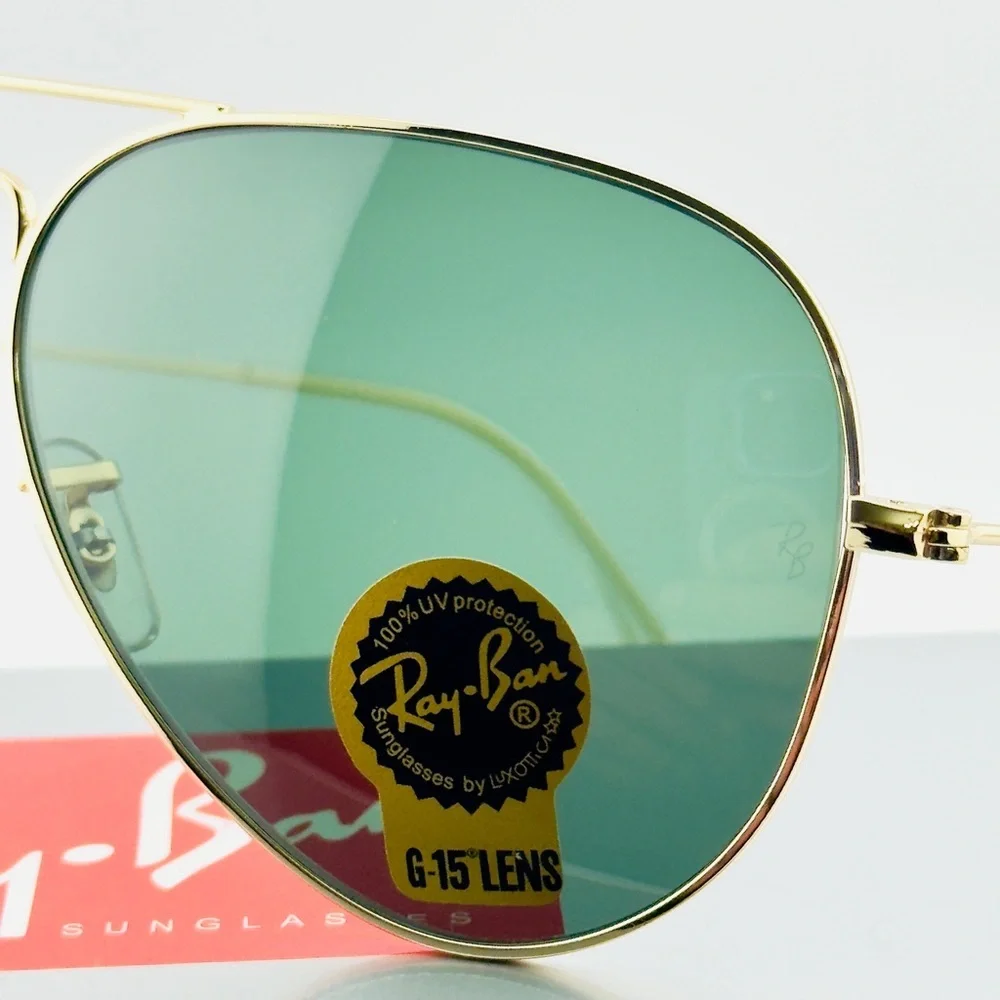 Ray-Ban Aviator Classic Sunglasses RB3025 Polished Gold Frame G-15 Green Lenses